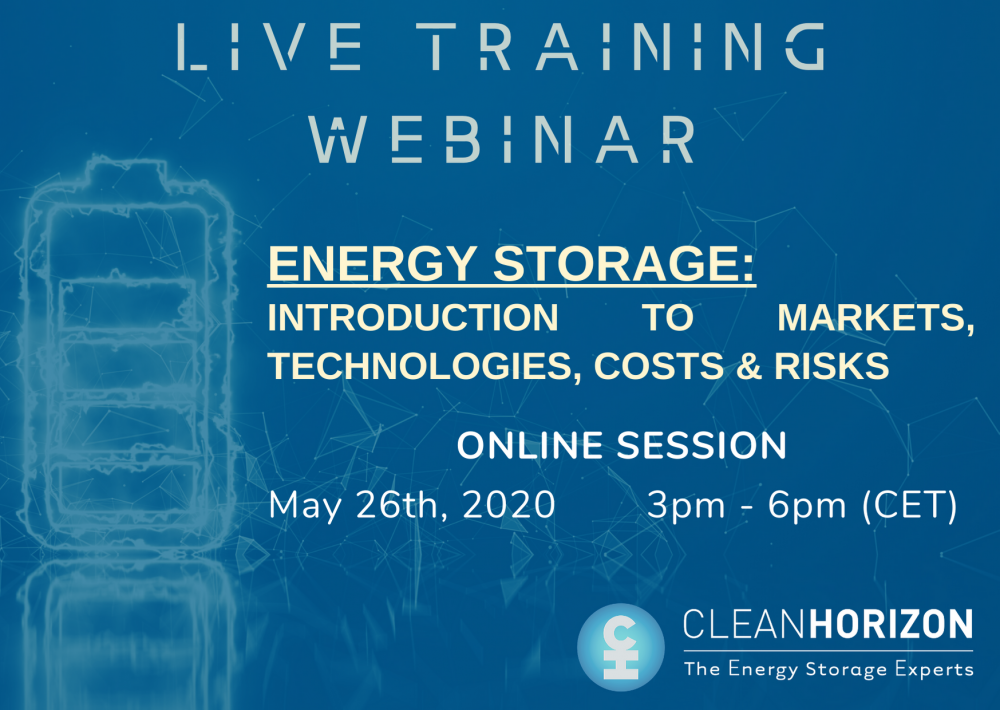 Training Webinar Session 1: Energy Storage - Introduction to markets, technologies, costs and risks